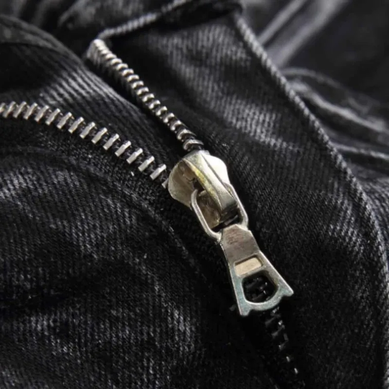 2025 Four Seasons New Retro Punk High Street Trendy Sort Vasket Forældede Slankende og Forældede Willow Nail mænds jeans — image 6