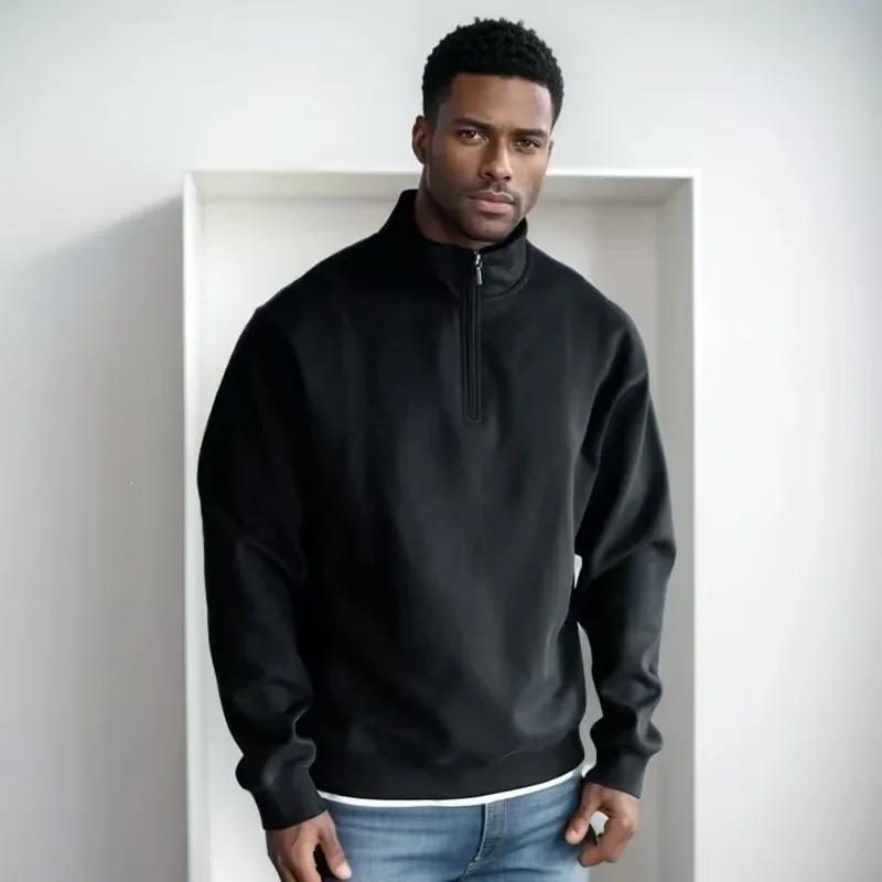 Spring Autumn new Casual Half Zipper stand collar sweatshirt Trend Simple slim men Pullover long sleeve tops Men's sweatshirt