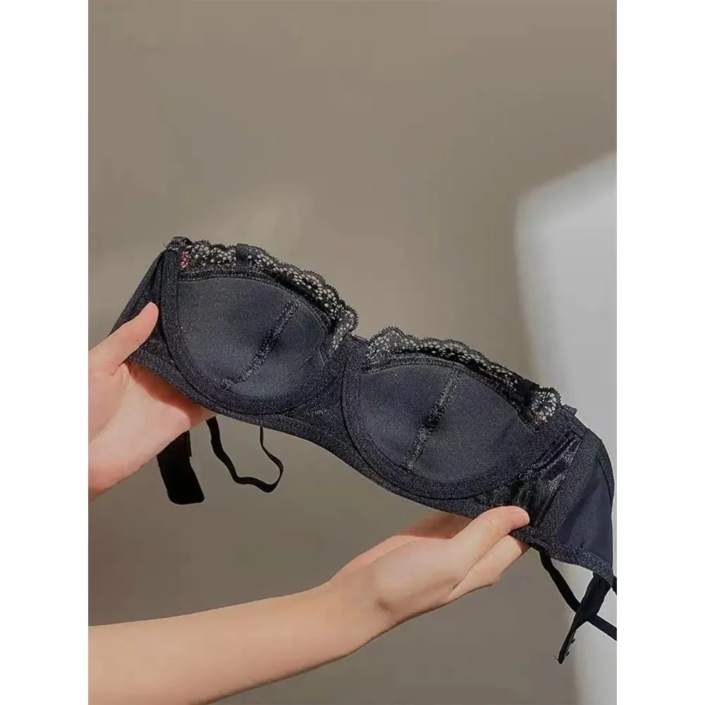 Kadın Yarım Fincan Dantel Sutyen Seti Ince Balenli Küçültücü Sutyen Seksi Push-Up Anti-Sarkma Yan Destek Gizle Koltukaltı Yağ Lingerie