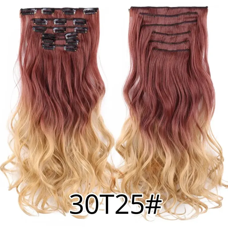 Leeons 16 clipes longos e retos sintéticos clipe em extensões de cabelo cheveux clipe naturel fibra de alta temperatura preto marrom peruca