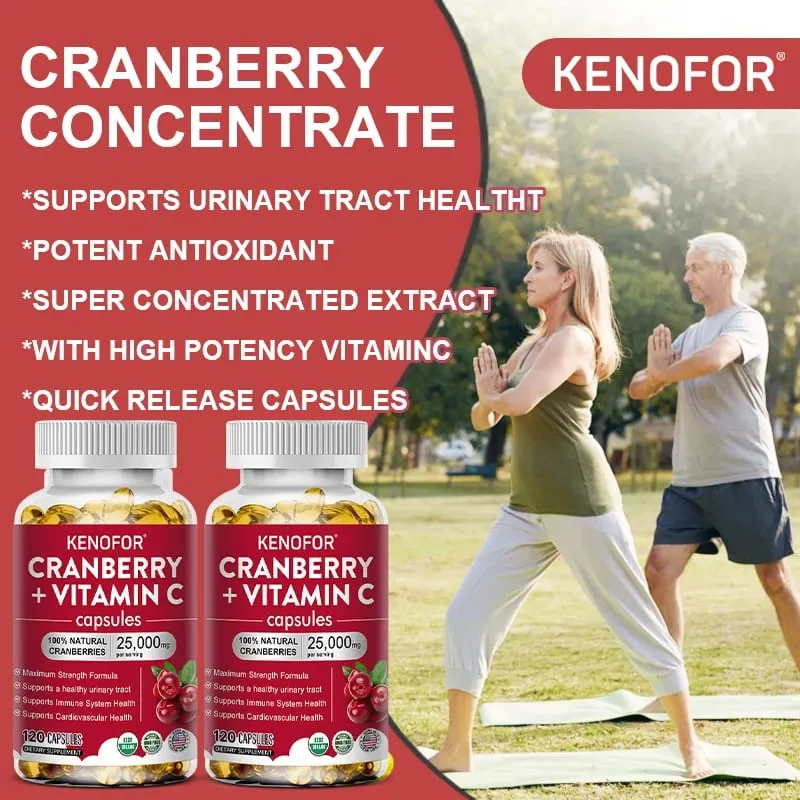 Cranberry Supplement with Vitamin C 25 000mg Immune & Antioxidant Support Women Urinary Tract Health Supplement Non-GMO