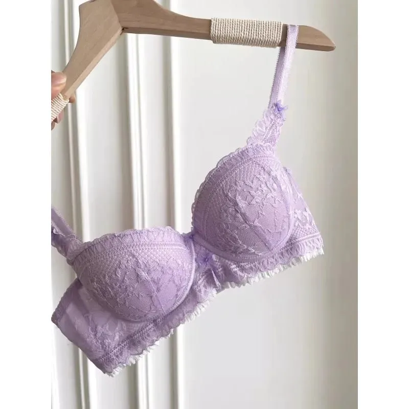 Hot French Pure Lace Lingerie Set Women Wireless Push Up Bra Small Breast Gathered Plus Size Comfort Party Nightwear Hot Trend