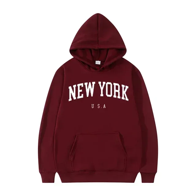 Women New York U.S.A City Hoodies Fashion Letter Printed Graphic Sweatshirts Loose CasuaMen l Harajuku Hooded Pullover Sportwear