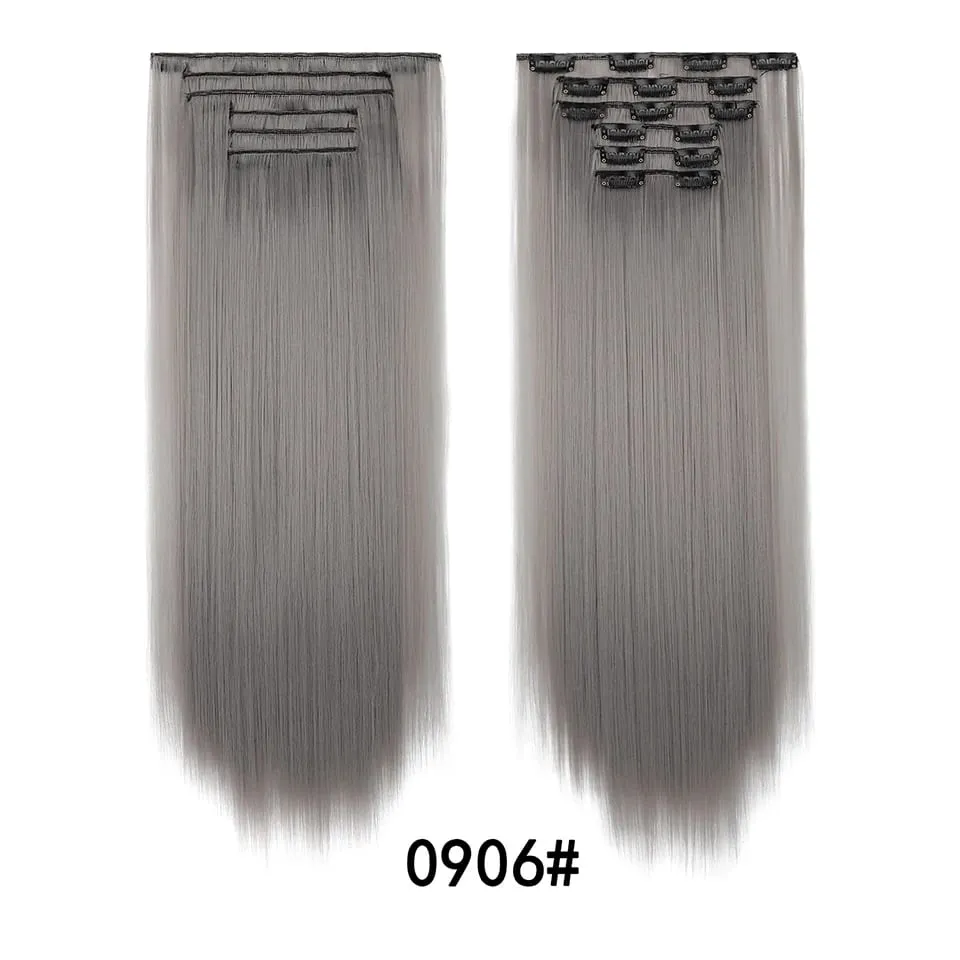 24Inch Clip in Hair Extensions Invisible Synthetic Extension 6PCS Long Straight Heat Resistant Clips on Hairpieces for Women