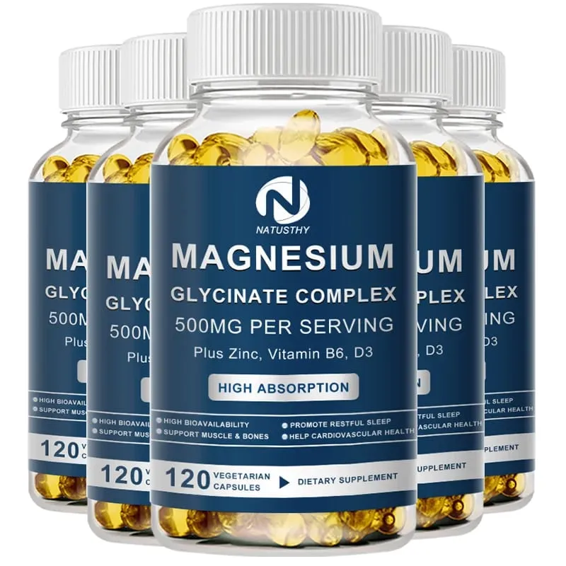 Doplněk glycinátu hořečnatého 500 mg a zinek Vitamin D3 B6 podpora vysoké vstřebávání pro ženy a muže Minerální veganské kapsle