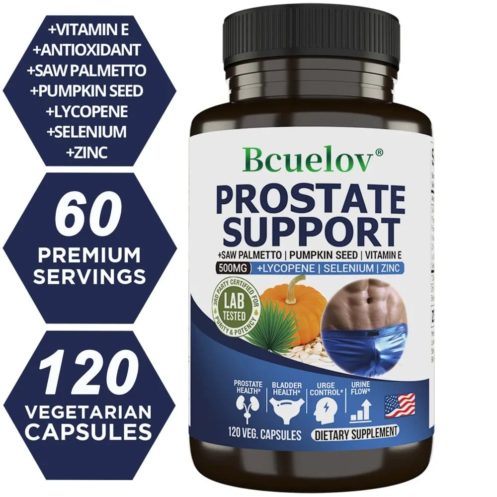 Men's Prostate and Bladder Support Capsules - Saw Palmetto Lycopene Pumpkin Selenium - Reduces Urinary Frequency