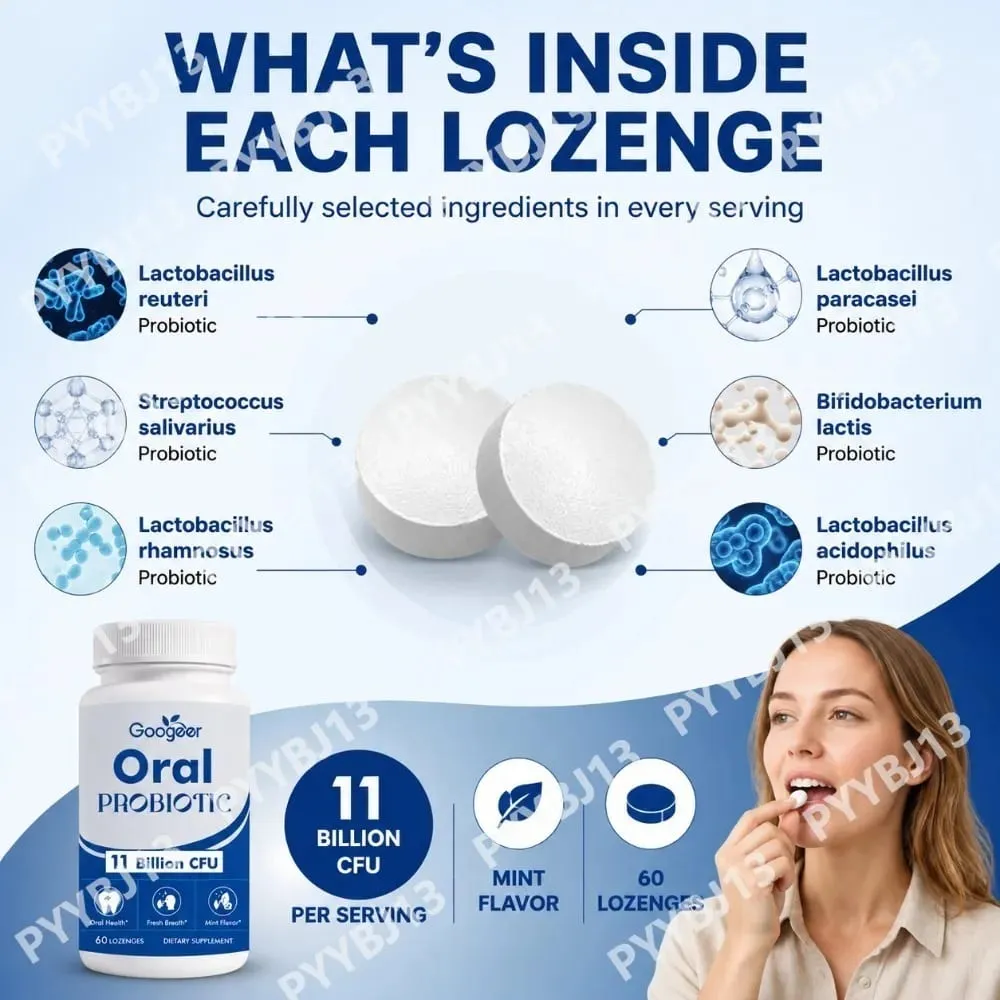Googeer Oral Probiotic Lozenges 11 Billion CFU with L. reuteri S. salivarius and L. rhamnosus for Daily Fresh Breath 60 Count