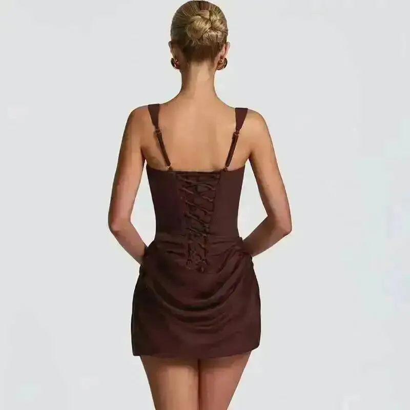 Giyu Sexy Club Party Mini Short Dresses 2026 Summer Sleeveless Backless Lace Up Bodycon Dress Fishbone Tunic Bandage Robe