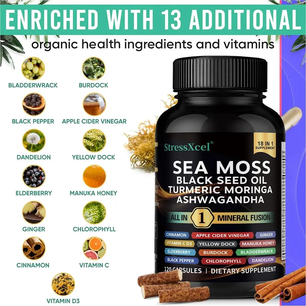 Sea Moss Supplement - Supports Thyroid Health Antioxidant Anti-aging Improve Immunity Detox Beauty Health