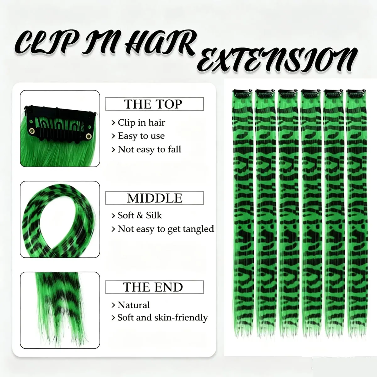 10pcs/set Stripe Printed Hair Colorful Long Straight Hair Pieces Synthetic Clip-in Hair Extensions for Daily Use Party Halloween