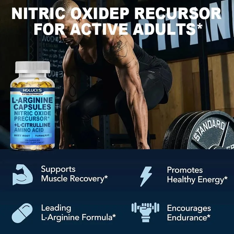 L Arginine Capsules with L-Citrulline Nitric Oxide Booster for Stamina Muscle Energy & Vascularity for Men's Extra Strength