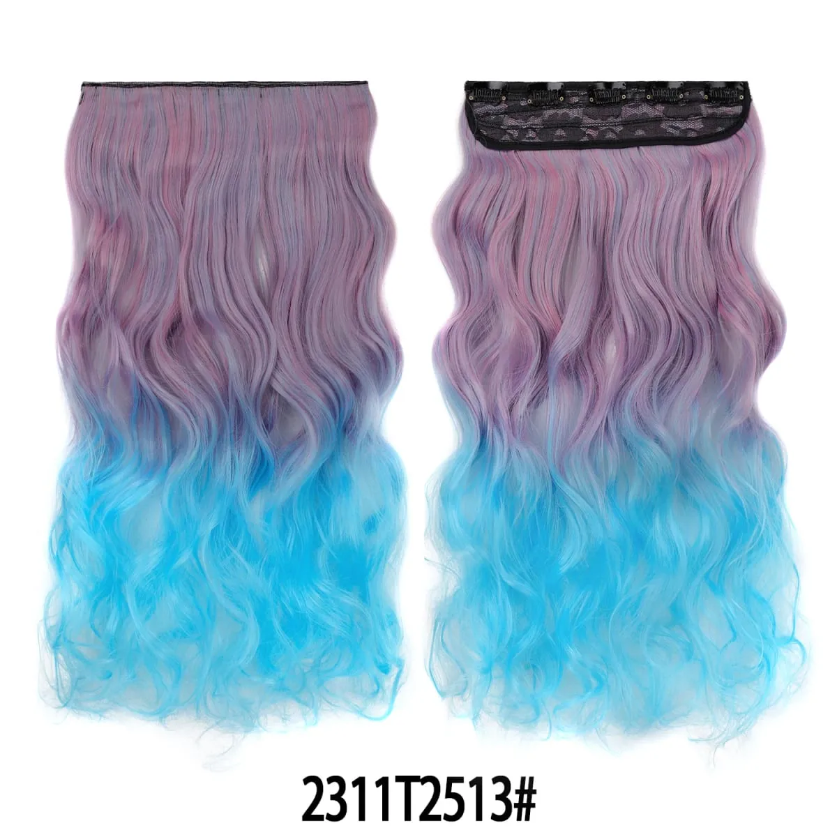 Jeedou One Piece 5 Clips Wavy Ombre Clip In Hair Extensions Long Water Wave Synthetic Curly Hair Piece Rainbow Colored Hair