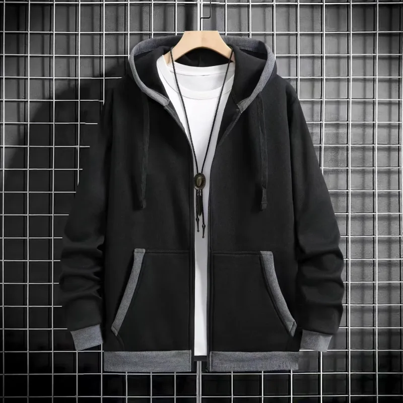 Spring and Autumn Men's Zipper Jacket Warm Windproof Hoodies Thickened Cardigan Sports Long Sleeve Sweatshirts Hooded Coat