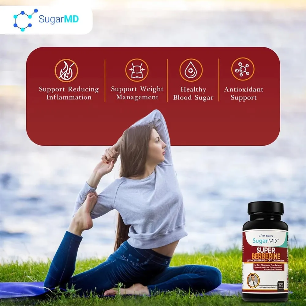 Suplement SugarMD 5X Super Berberine – 250 mg GlucoVantage Dihydroberberyna z 4000 mg cynamonu cejlońskiego do kontroli wagi