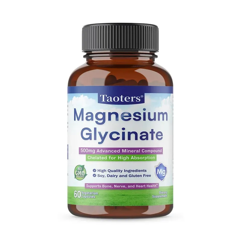 Magnesium Glycinate Capsules 500 Mg of Mineral Chelate To Enhance Absorption and Support Bone Nerve and Heart Health