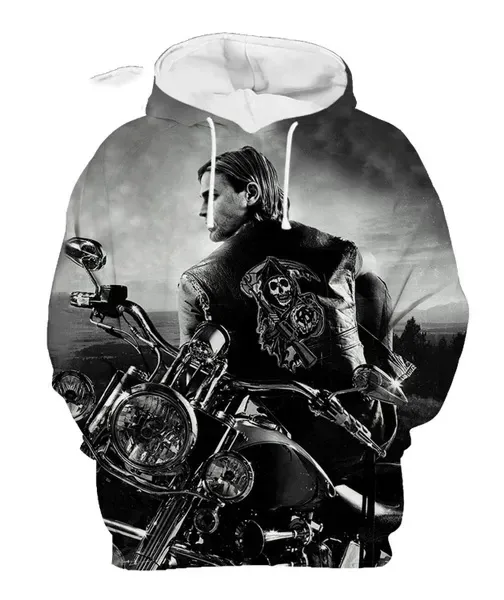 Men's Street Style 3D Sons of Anarchy Print Hoodies Sweatshirts Autumn/Winter Unisex Loose Casual Tracksuit Outdoor Y2k Pullover