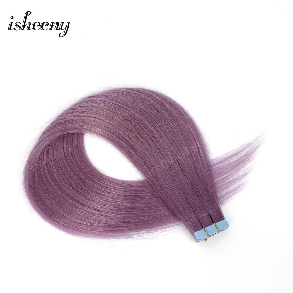 Isheeny 12' 16' 20' Tape In Hair Extensions Invisible Adhesive Tape In Hair Extension 10pcs/pack Pink Purple Blue Colorful Hair