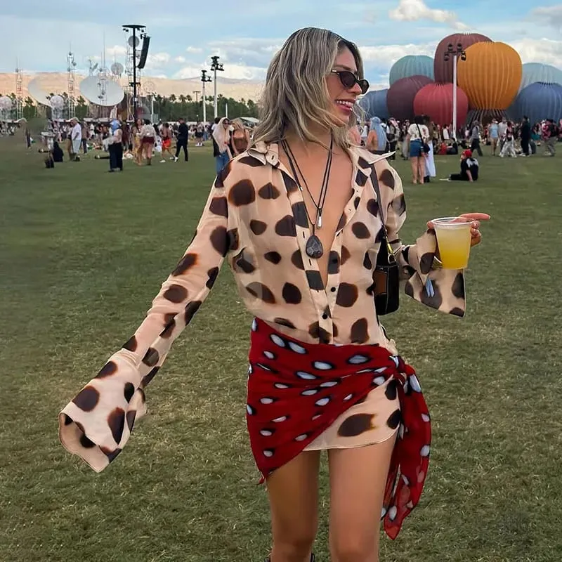 Urban Long Dress Animal Print Women Dress Sexy V-neck Ruched Drawstring Female Dresses 2026 Summer Party Lady Street Robe