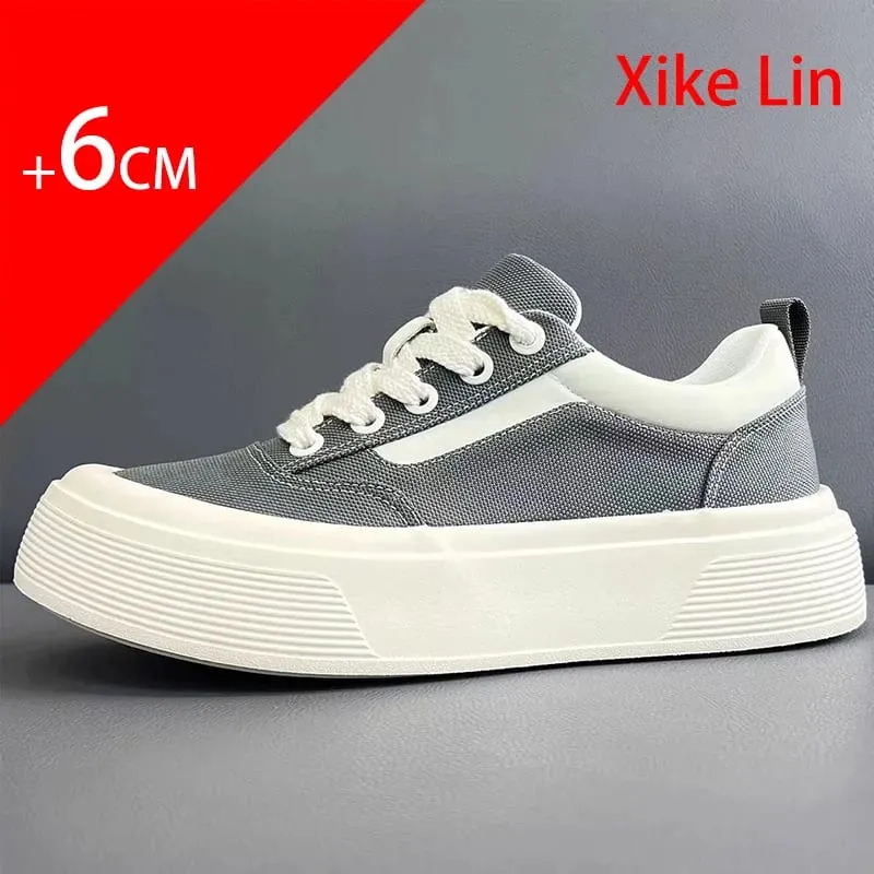 Mens platform high heeled shoes increase height by 6 centimeters lightweight canvas anti slip and durable Elevator sneakers