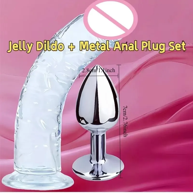 6 Sizes Realistic Dildos Adult Sex Toys For Man Women 18 Metal Anal Plug Clear Penis Butt Plug Anus Masturbation Stimulator Dick