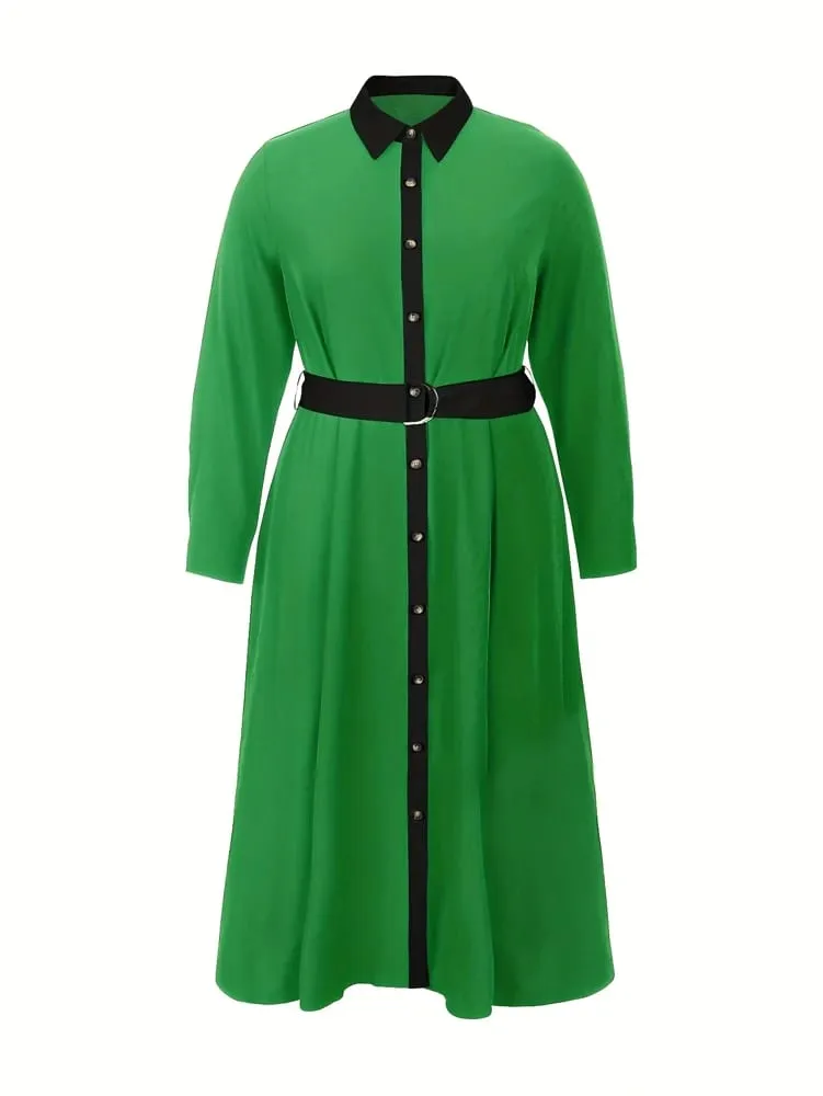 Plus Size Women's Elegant Dress: Elegant Sleeveless Front-tie Button Closure Stand-up Collar Perfect For Graduation Season
