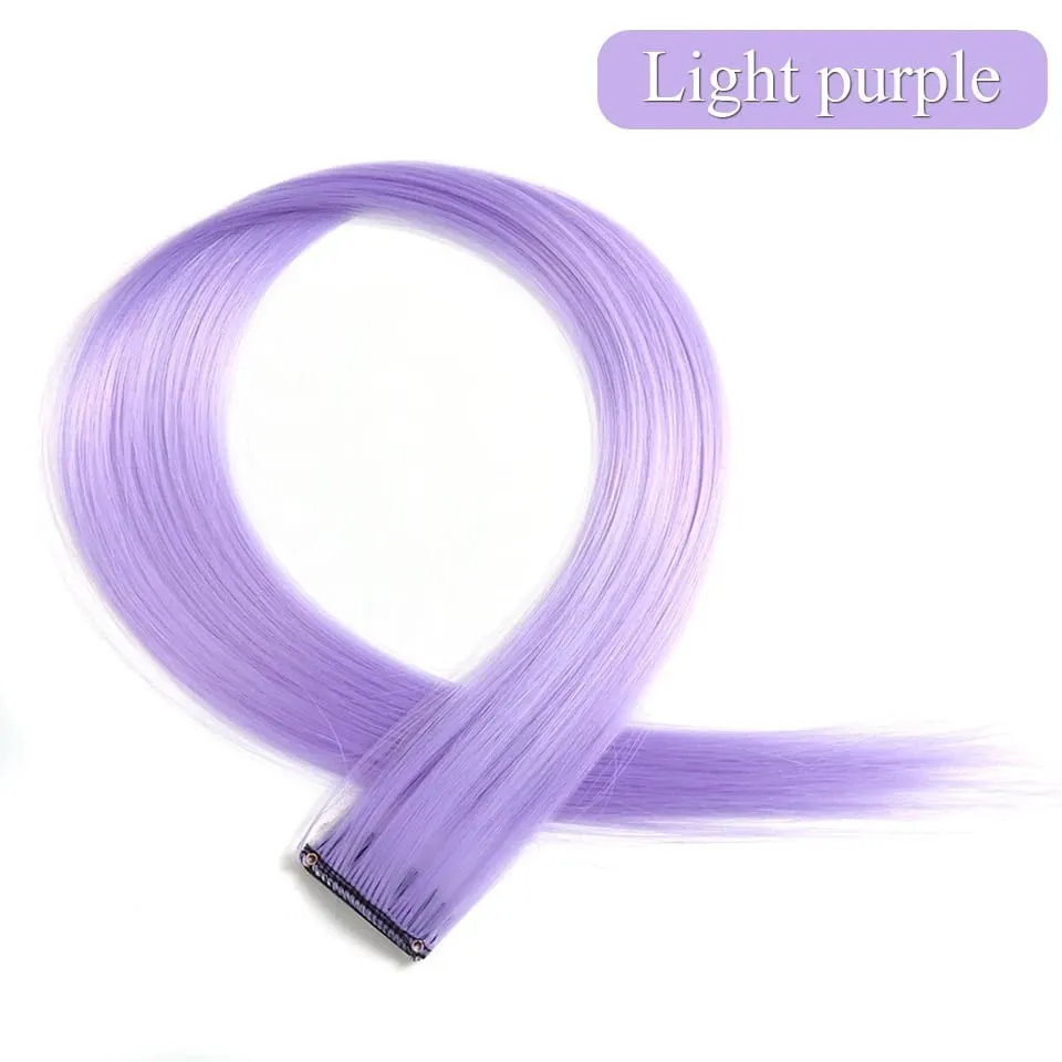 Colored Hair Extensions Synthetic 22Inch Straight Orange Green Clip in Hair Extension Rainbow Accessories Party Highlights Hair