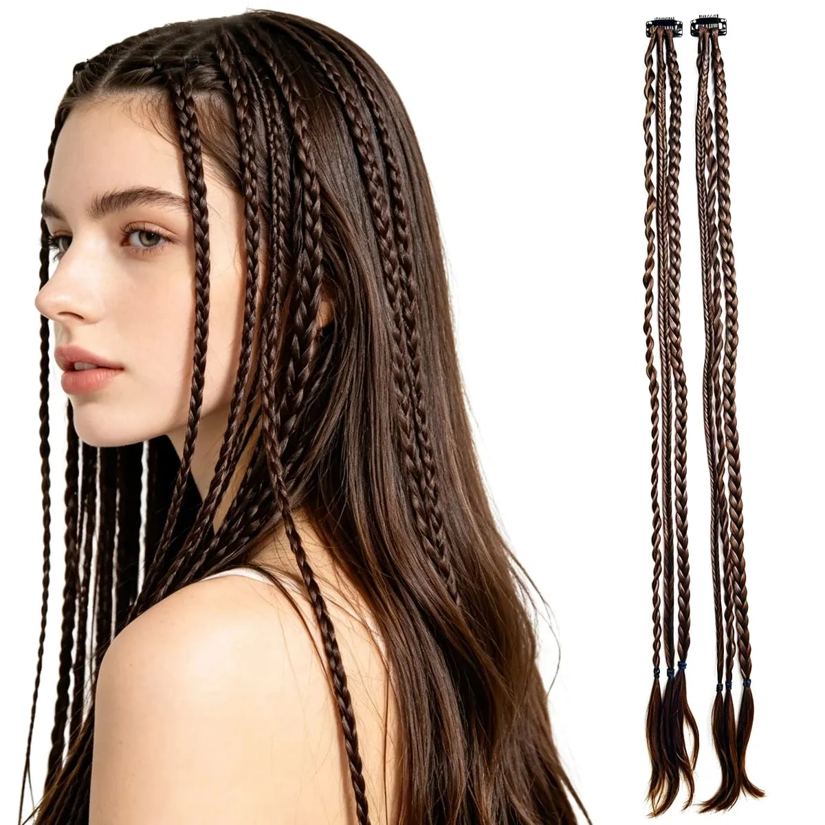 2PCS Synthetic 22"26" Clip In Braids Hair Extensions Braid Ponytail Hairpieces Braided Hair Clip On Braids For Women Daily Party