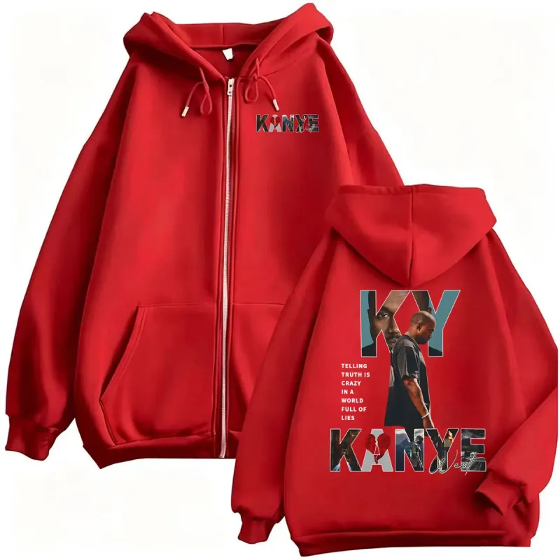 Kanye West Rapper Album 2026 Tour Zipper Hoodies Men Women Hip Hop Style Punk Jacket Sweatshirt Coat Fleece Casual Zip Up Hoodie