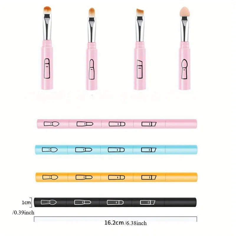 4-in-1 Portable Makeup Brush Set - Travel Friendly Detachable Mini Eyeshadow Eyebrow Eyeliner & Mascara Brushes Easy To Use
