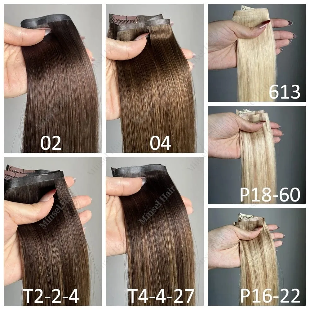 PU Clip Ins Human Hair Premium Remy Clip In Extension Sa Tape Weft Silk Straight European Real Natural na Buhok 14-24inch 7pcs 110G