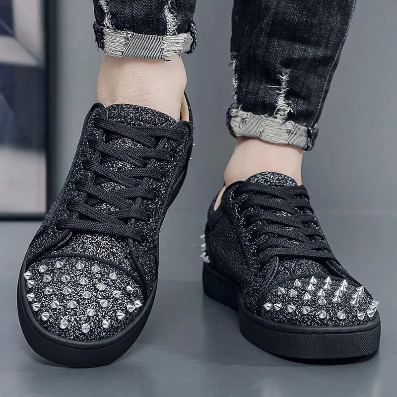New Street Personality Skate Shoes Men Trend Sneakers Tapered Rivets Casual Studded Trainers Fashion Punk Hip Hop Shoes Man Boy