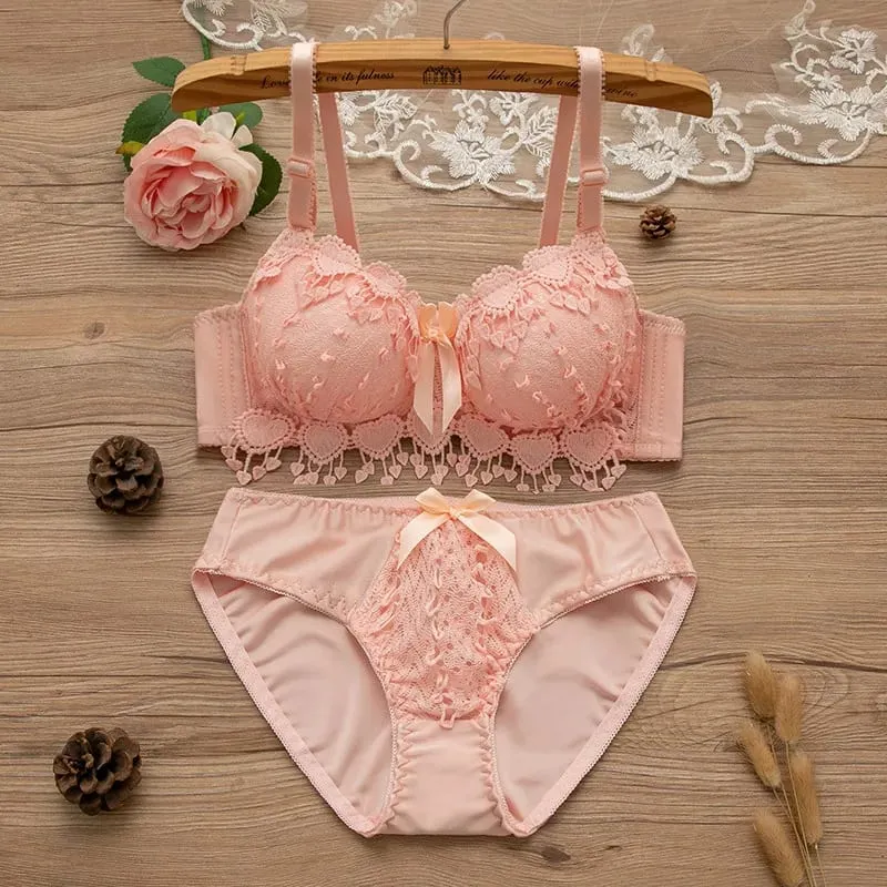 Women Wireless Lingerie Set Tassel Lace Bow Decor Push‑Up Bra & Panty Suit Adjustable Straps Ladies Intimate Underwear 32-38 — image 7