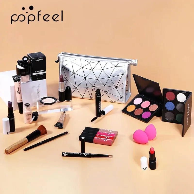 Kit Solek Profesional untuk Krim Pembayang Mata Gadis Beg Mekap Penyuci Pemerah Bibir Lip Gloss Gincu Berus Solek Set Solek Wanita