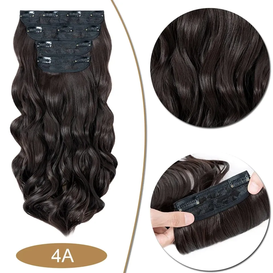 S-noilite Synthetic Hair 22inch Clips In Hair Extensions Long Wavy Clip In Hair Thick Double Weft 4Pcs/set Hairpieces For Women