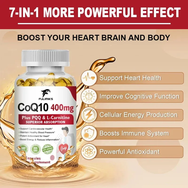 CoQ10 400mg Supplement for Heart Health with PQQ & Vitamin E Support Cardiovascular Antioxidants Heart Health & Daily Energy