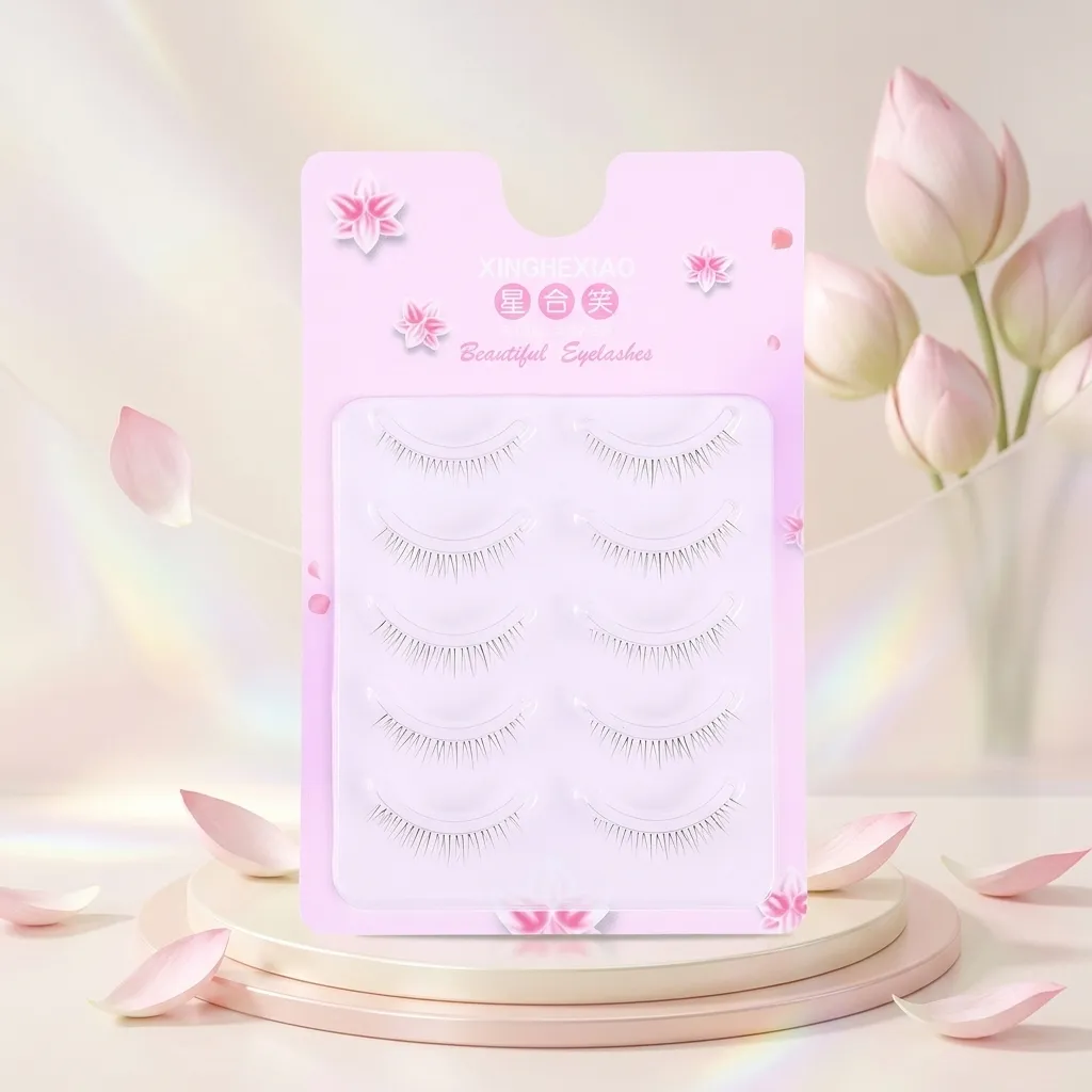 5pairs Clear Band Lower False Eyelashes Natural-look Lashes For Daily Makeup Invisible C Curl Synthetic Fiber Beauty Eye Tool