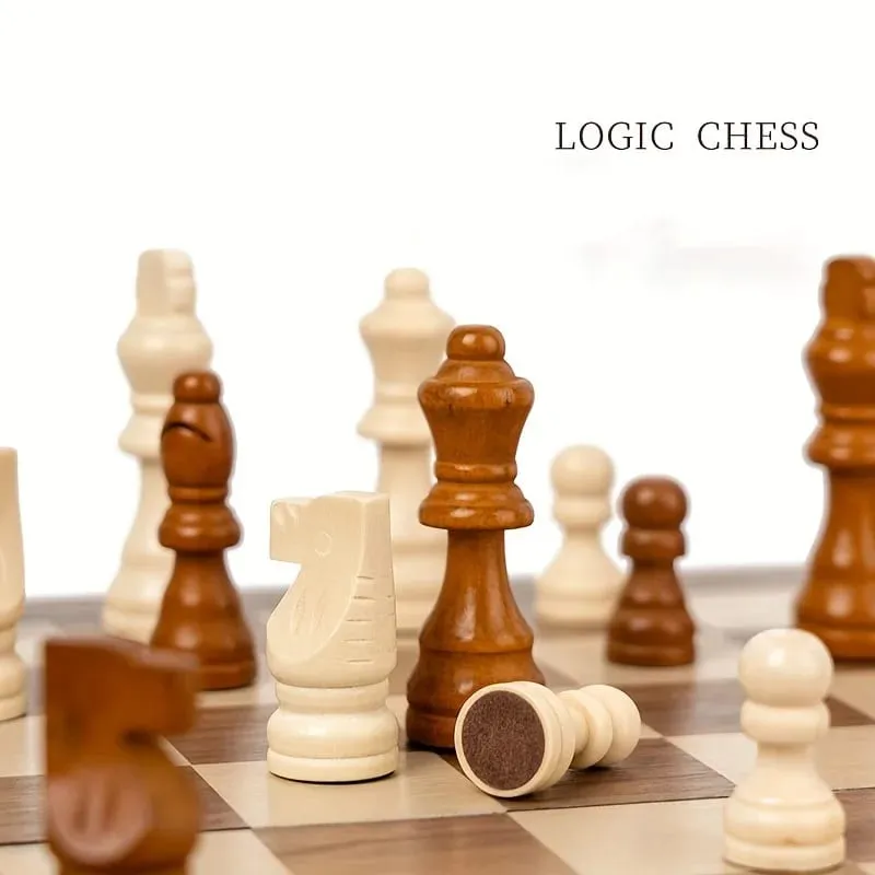 Wooden Chess Board Games Folding Chess & Checkers Set Portable Table Games 2 Extra Queens Beginner Chess Set For Adul