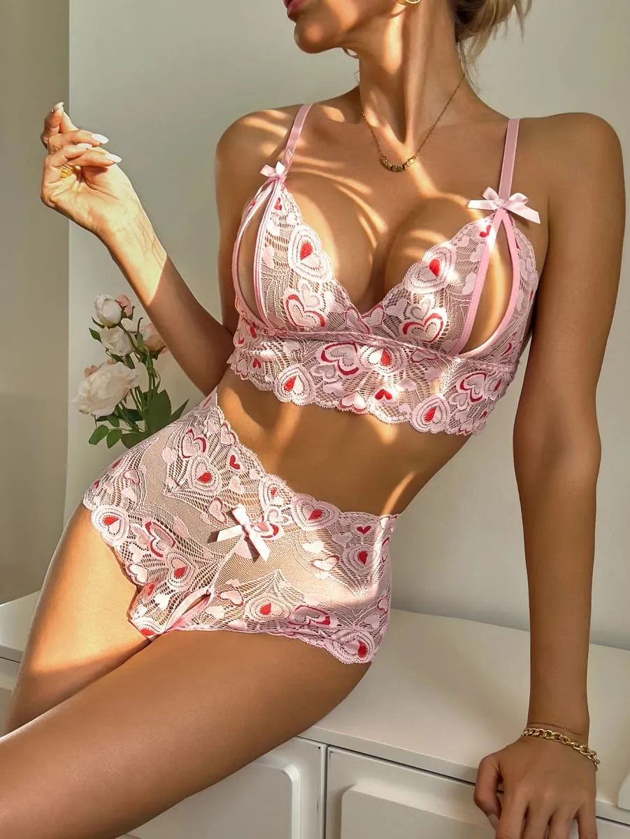 Sexy Intimate Lingerie For Women Fancy Open Chest Bra Panty Set Seductive Hollow Lace Party Outfit Hot Girl Crotchless Underwear