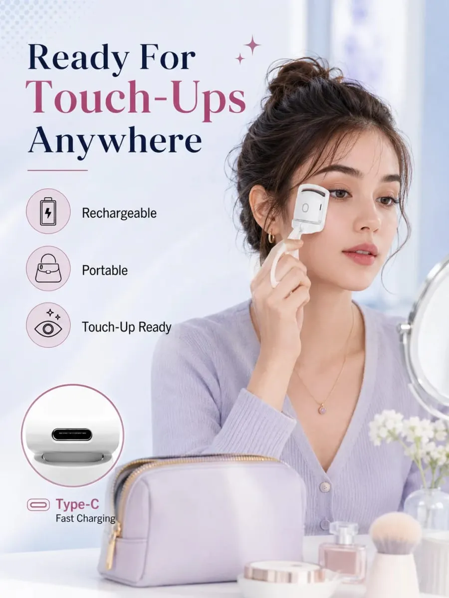 Electric Eyelash Curler Heated Eyelash Curler Rechargeable Eyelash Curler Dual Temperature Fast Heating Portable Makeup Tool