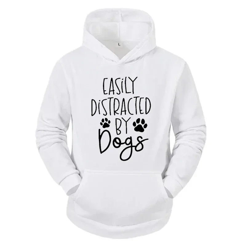 Dog Lover Hoodies for Women Men Dog Paw Sweatshirts Pet Owner Tracksuits Easily Distracted By Dogs Letter with Paw Print Hoodies