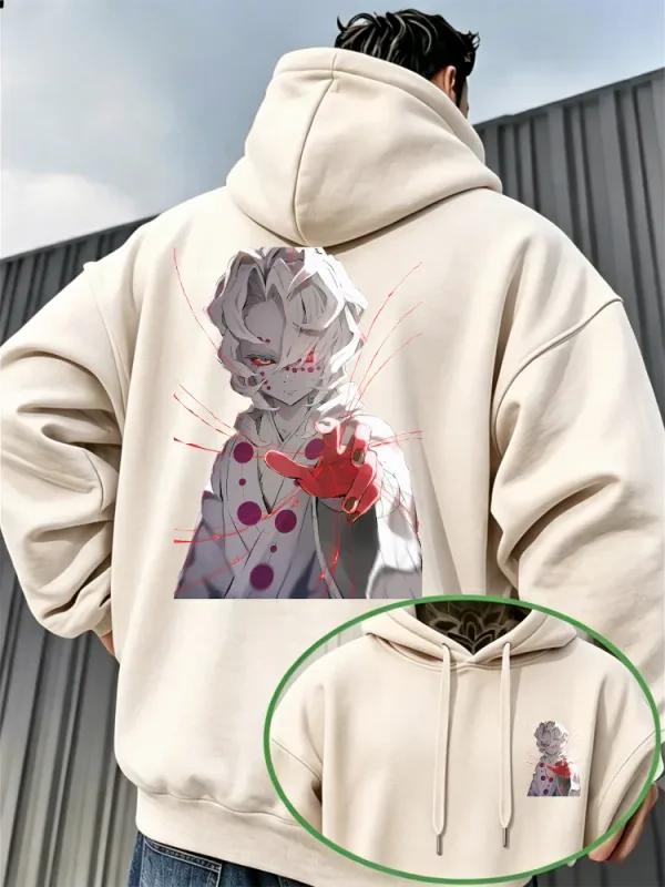 Bandai Demon Slayer Men's Hoodie Rui (Spider Demon) Print High-Quality Warm Autumn/Winter Casual Pullover Sweatshirt
