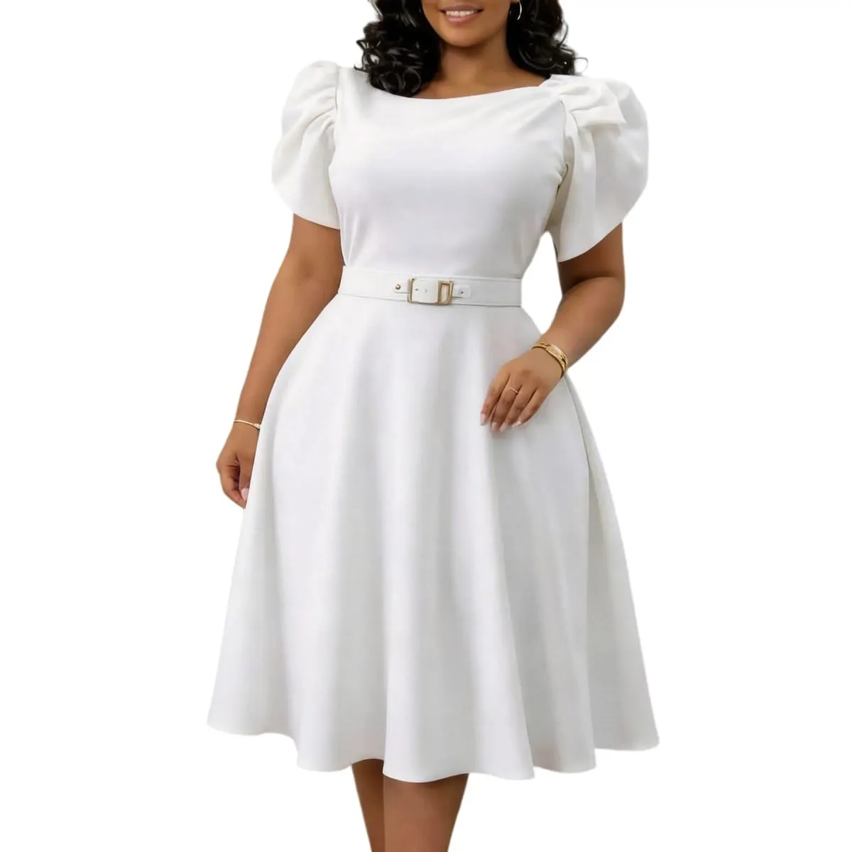 Women Dresses Solid Dress Sashes Round Neck Butterfly Sleeve Knee Length Empire Waist Slight Strech Casual Loose Fit 2026 Summer