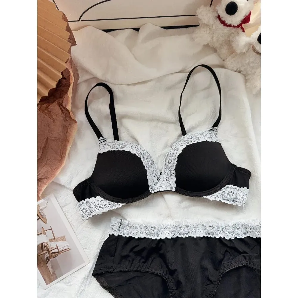 Sexy Purple Lace Lingerie Set for Women Push Up Bra No Underwire Small Bust Fit gathering Cups Lift Petite Cute Panties YUQI