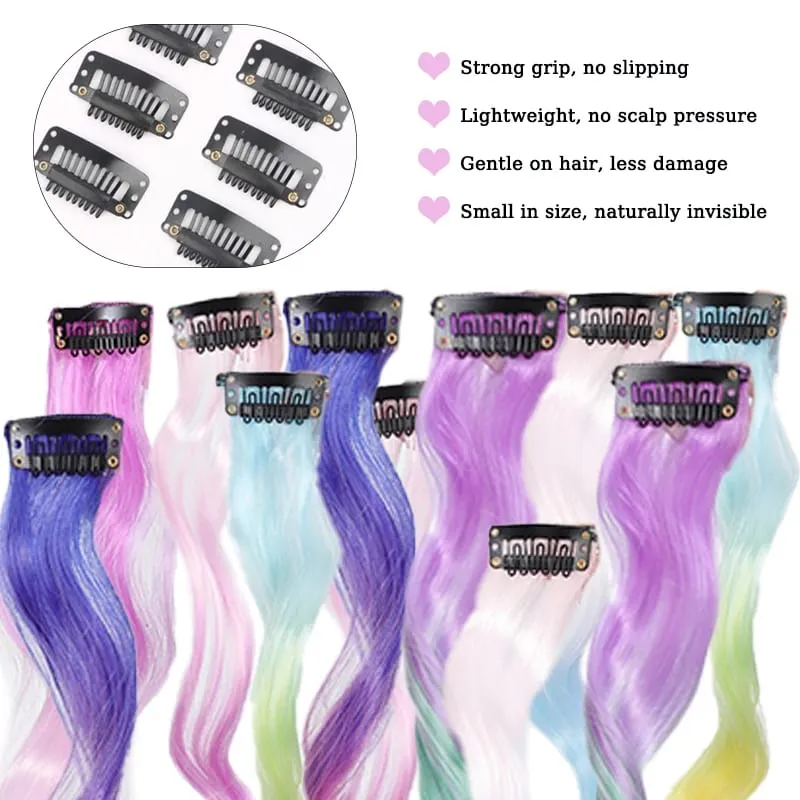 2pcs 16 Inch Colorful Hair Extensions Synthetic Ombre Wavy Clip in Hair Extensions Lightweight Hairpieces for Women Party Wear
