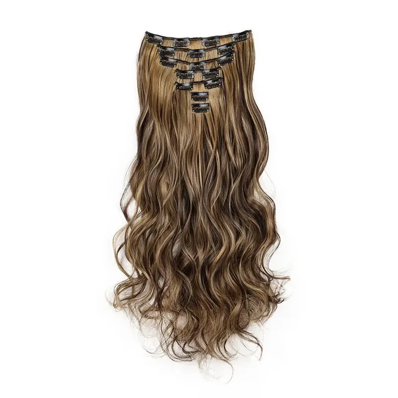 Long Straight Hairstyle 16 Clips 7 Pcs/Set Hair Extensions Natural Synthetic Blonde Black Hairpieces Heat Resistant For Women Kp