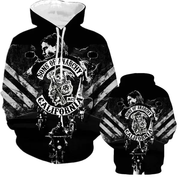 Men's Street Style 3D Sons of Anarchy Print Hoodies Sweatshirts Autumn/Winter Unisex Loose Casual Tracksuit Outdoor Y2k Pullover