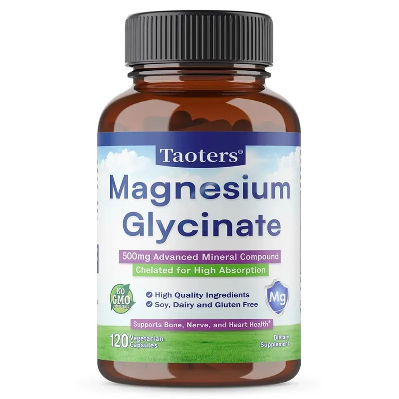Magnesium Glycinate Capsules 500 Mg of Mineral Chelate To Enhance Absorption and Support Bone Nerve and Heart Health