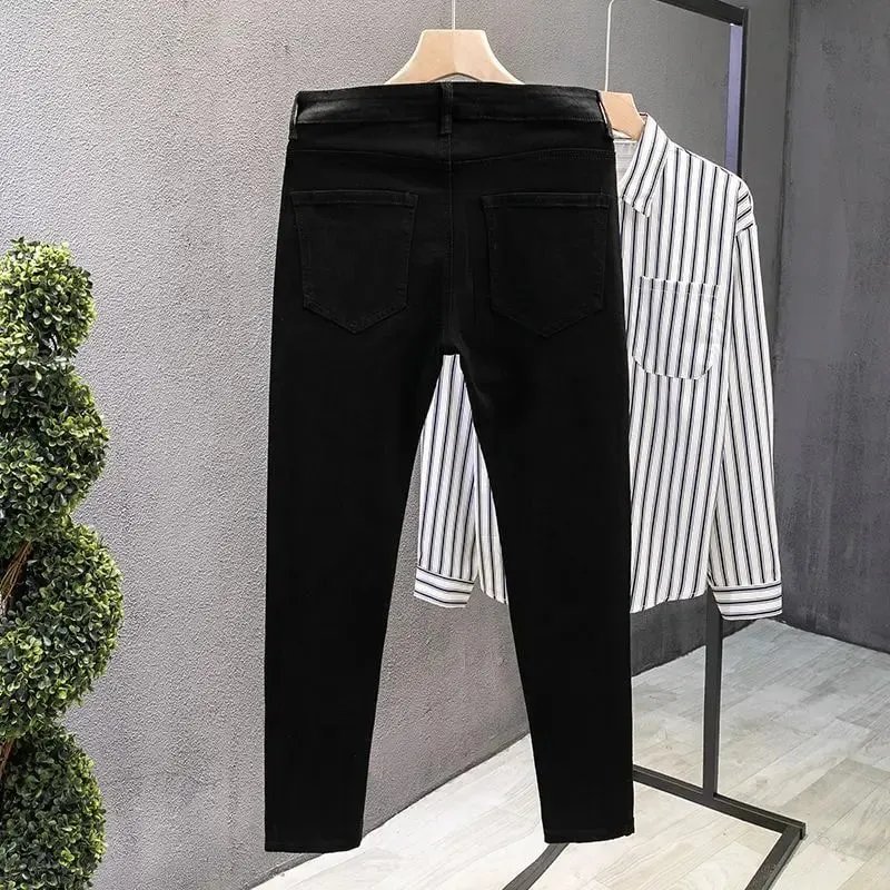Luxury Fashion Hot Diamond Black Jeans Men's Autumn Men's Pants Brand Slim 2025 New Gypsy Star Fried Street Handsome Pants