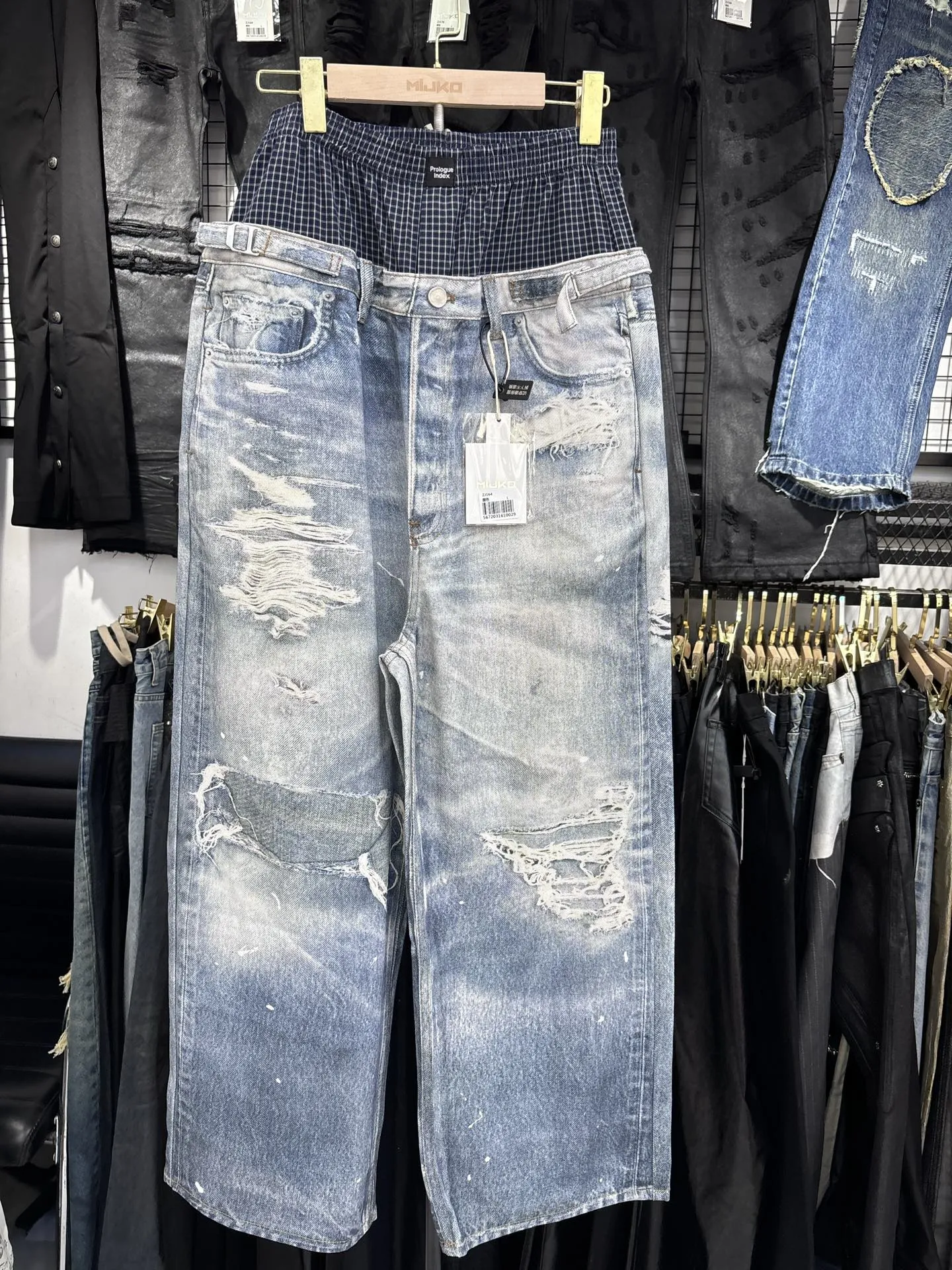 Fake Two-Piece Jean Double Waist 3D Printed Jeans ZJ164