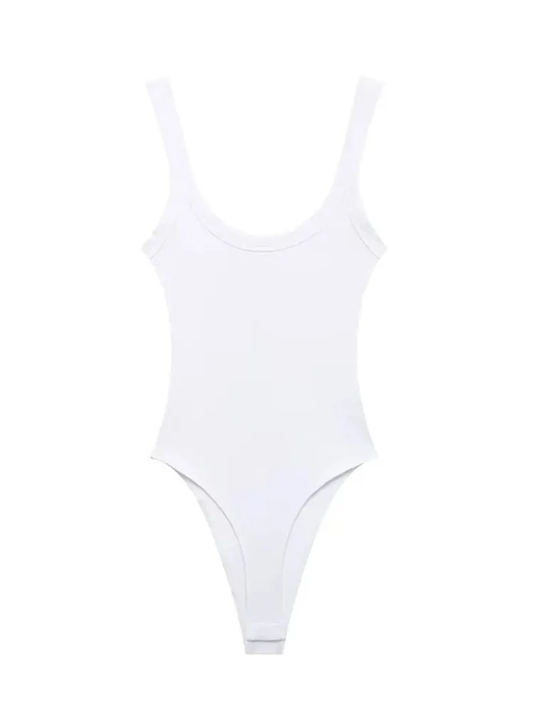 Skinny Ribbed Bodysuits for Women O Neck Straps Snap-Button Female Playsuits Sexy Fashion